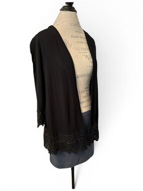 Black Open Front Lace Trim Cardigan